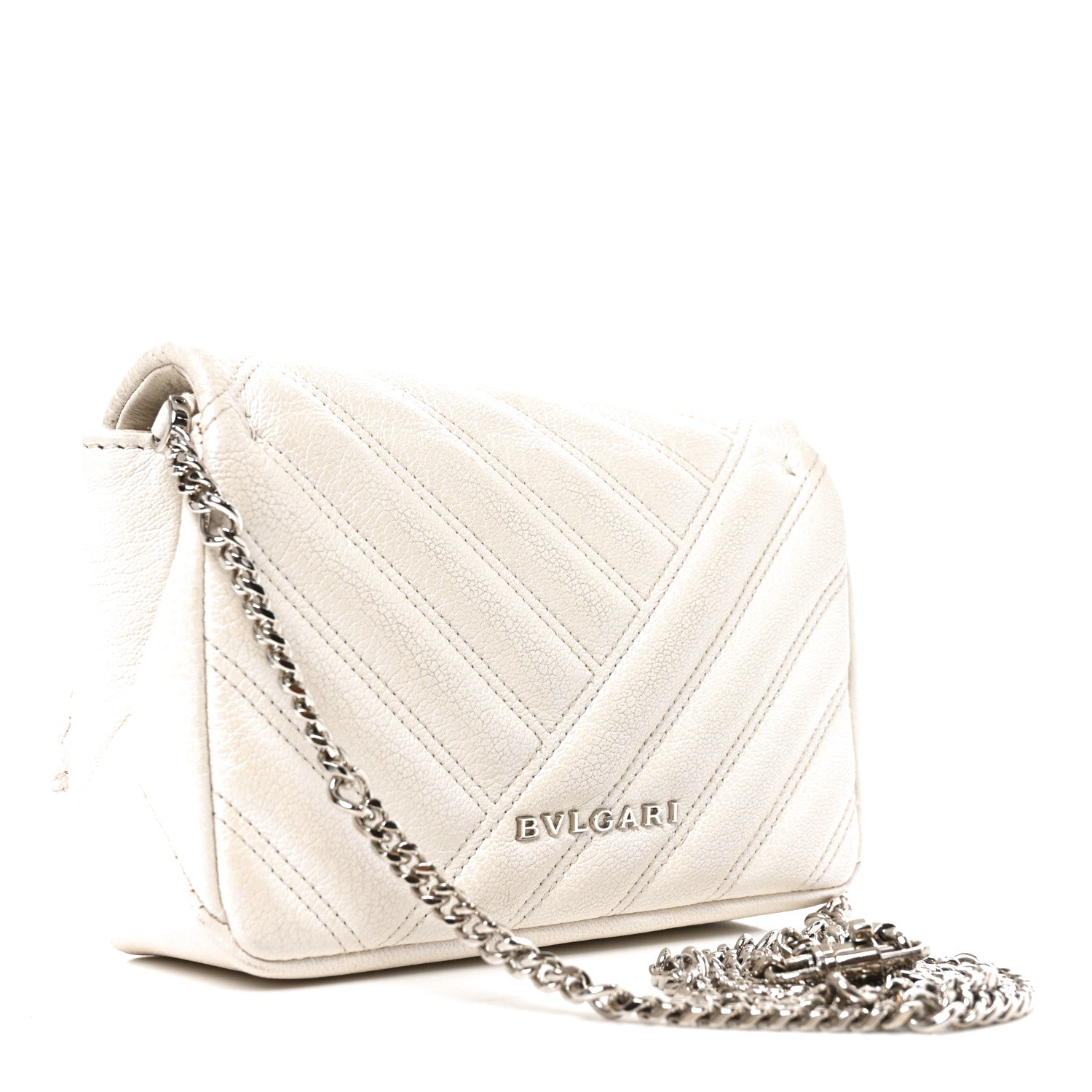Bulgari Iridescent Calfskin Matelasse Serpenti Cabochon Shoulder Bag White 3 of 11