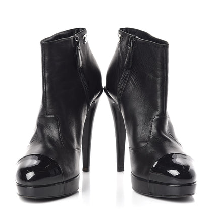 Chanel Goatskin Cap Toe Short Ankle Boots 38.5 Black 5 of 17