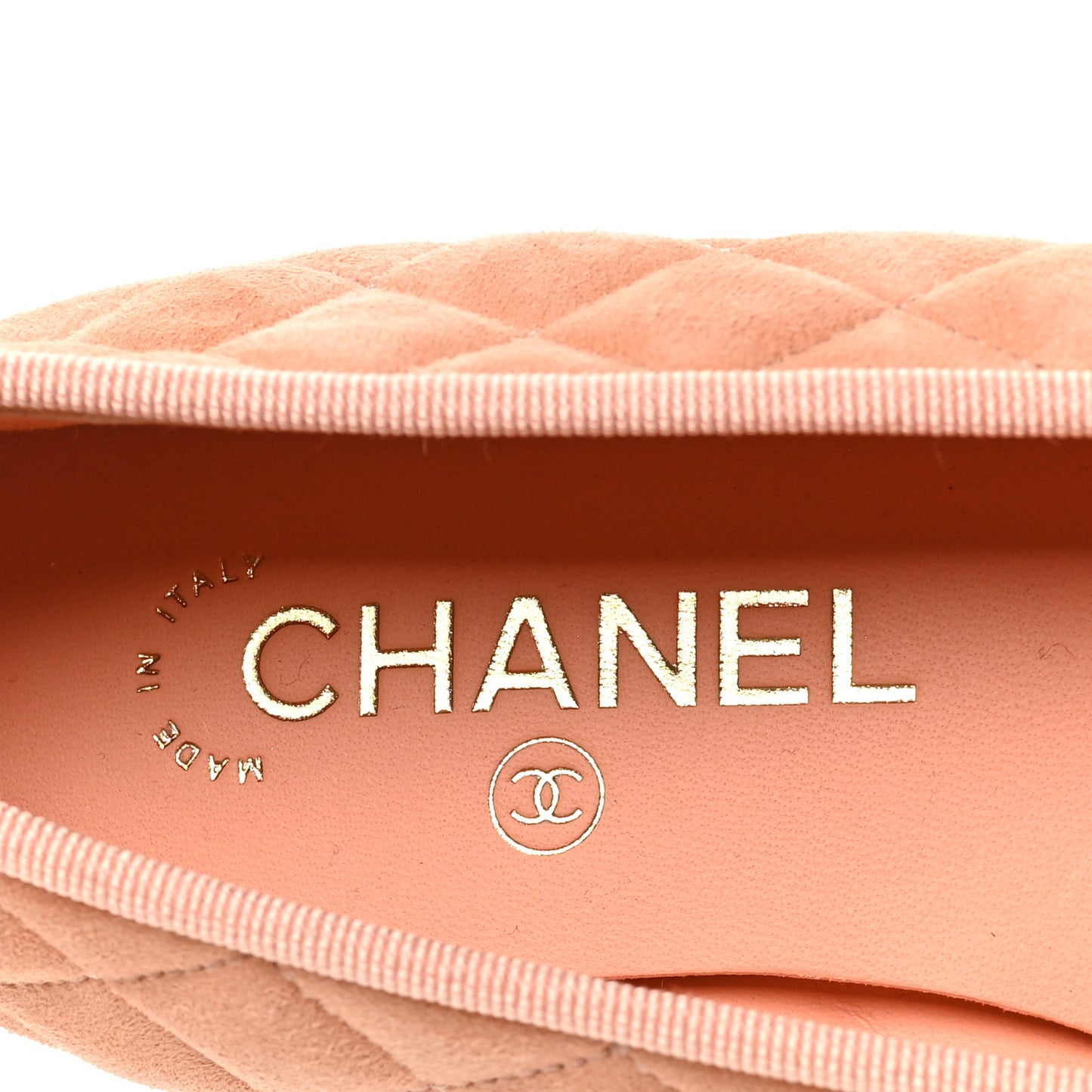 Suede Quilted Cap Toe CC Ballerina Flats 38 Light Orange