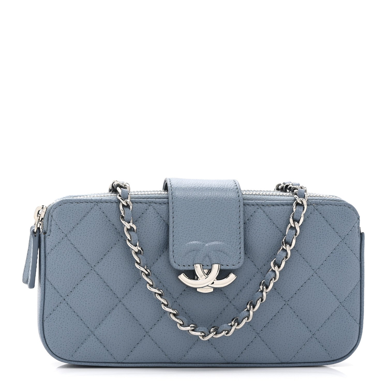 Chanel Caviar Quilted CC Box Clutch With Chain Blue 1 of 11