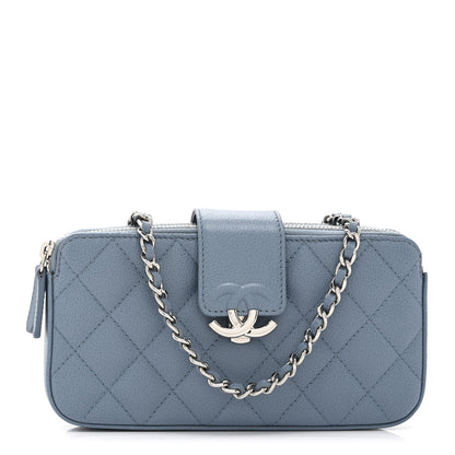 Chanel Caviar Quilted CC Box Clutch With Chain Blue 1 of 11