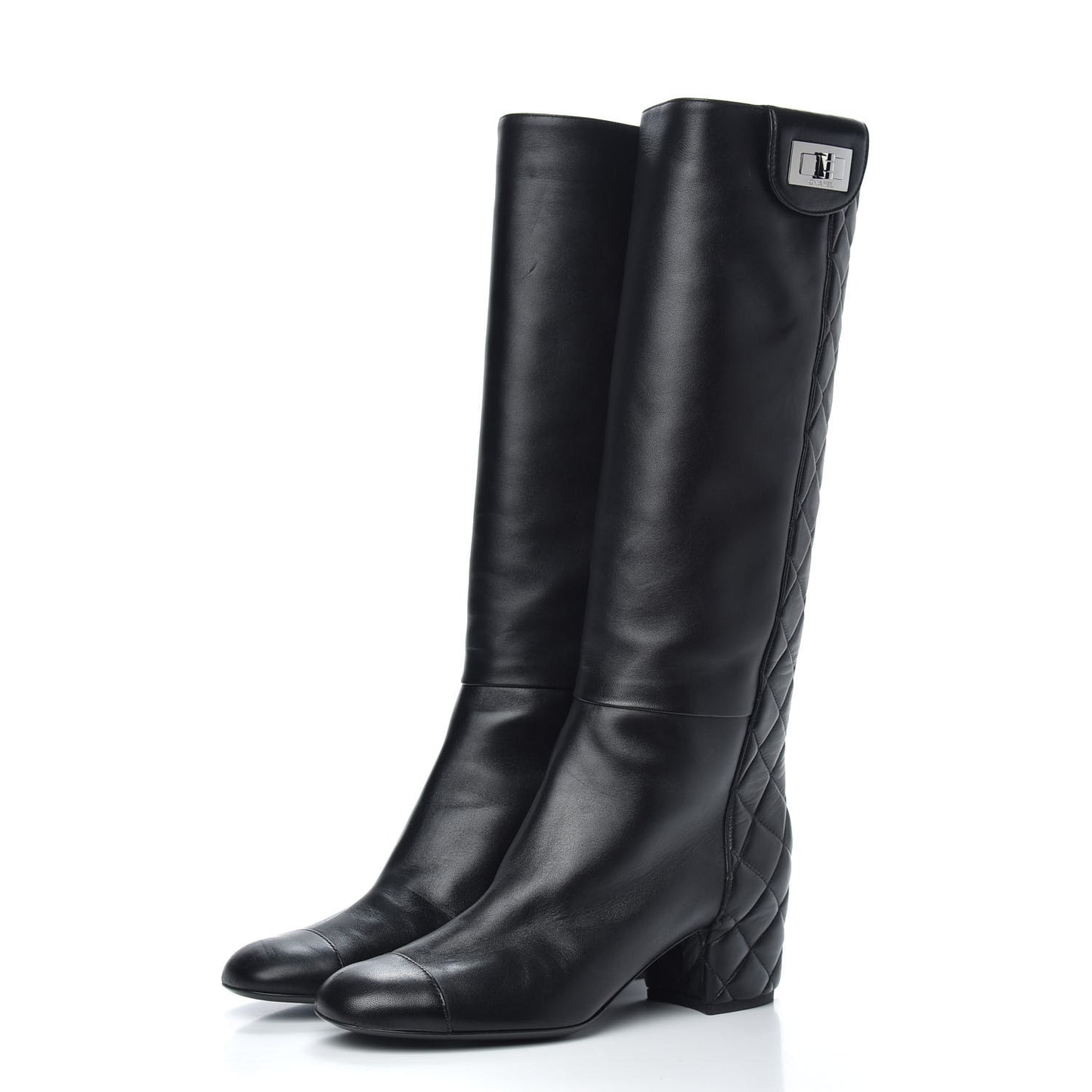 Lambskin Quilted Reissue Knee High Tall Boots 38.5 Black
