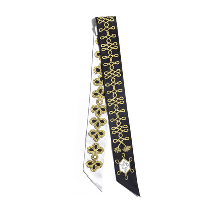 Hermes Silk Galons Et Brandebourg Twilly Black Gold White 4 of 5