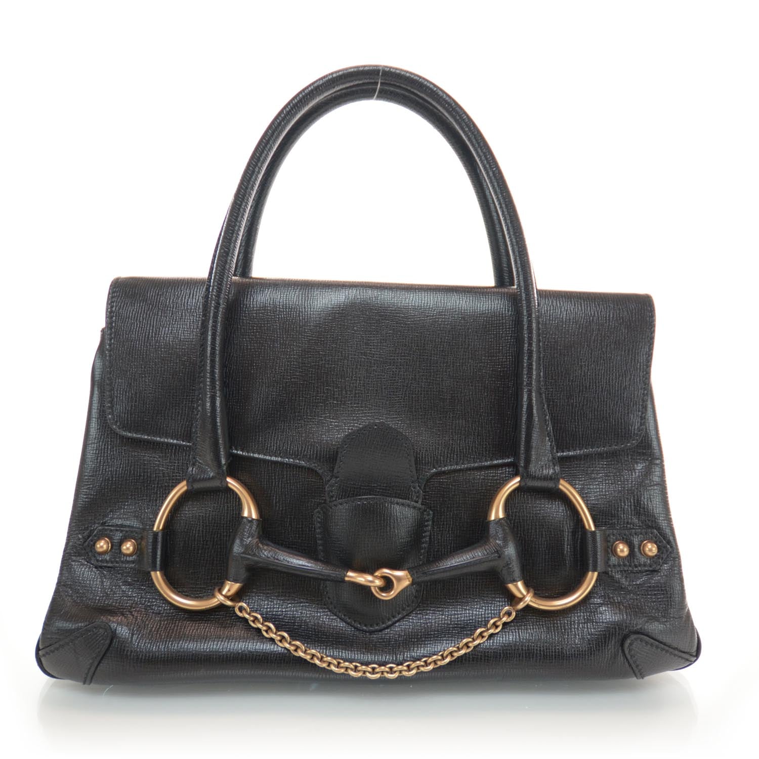 Gucci Leather Large Horsebit Chain Flap Bag Black 1 of 7