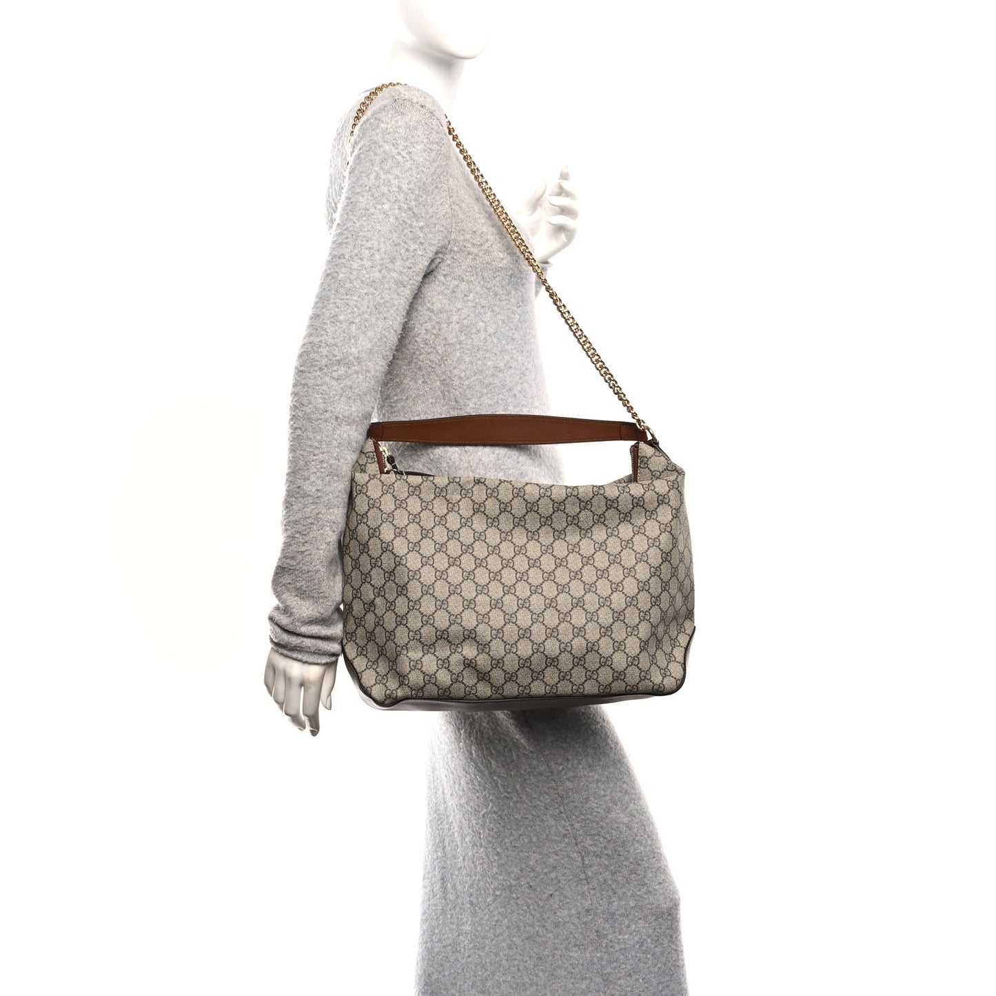 GG Supreme Monogram Large Linea A Hobo Light Brown