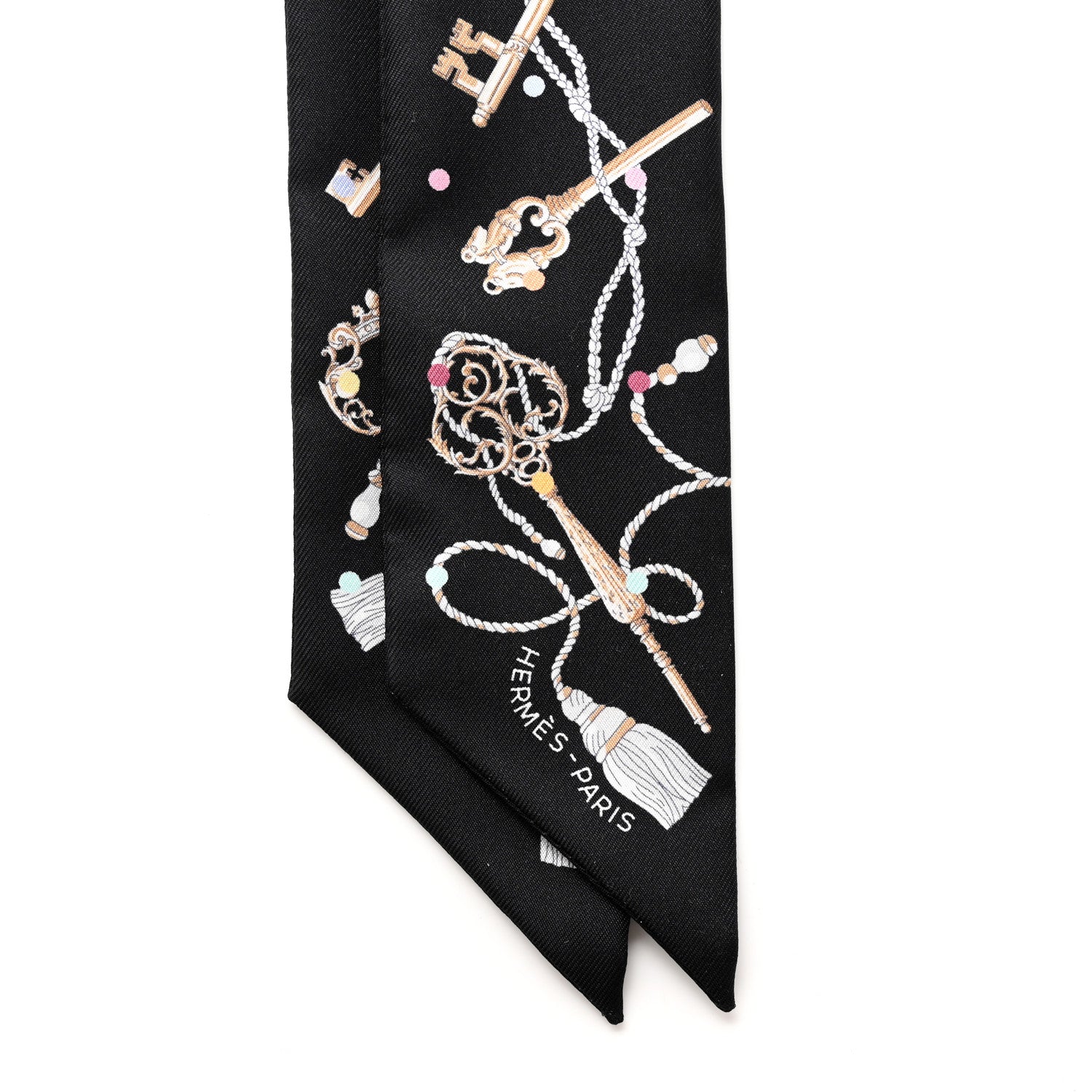 Hermes Silk Les Cles A Pois Twilly Black Beige Rose Multicolor 4 of 4