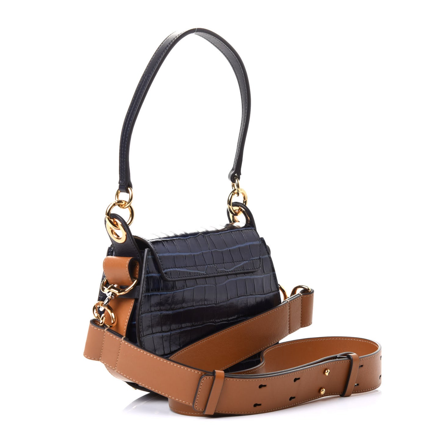 Calfskin Crocodile Embossed Tess Bag Profound Brown