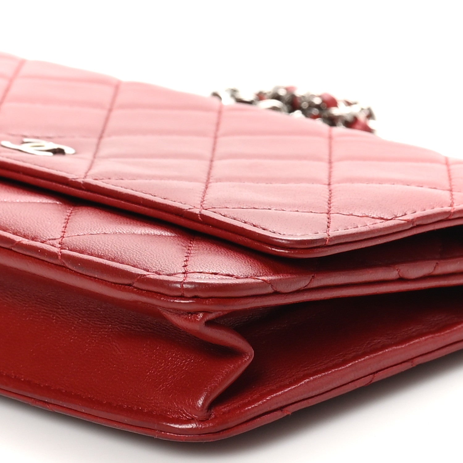 Chanel Lambskin Quilted Wallet On Chain WOC Red 11 of 11