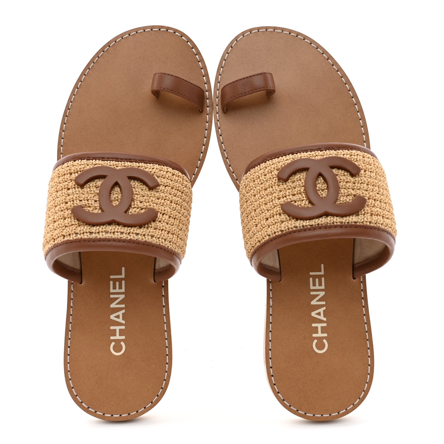 Chanel Raffia Lambskin CC Mules 38.5 Beige Brown 2 of 10