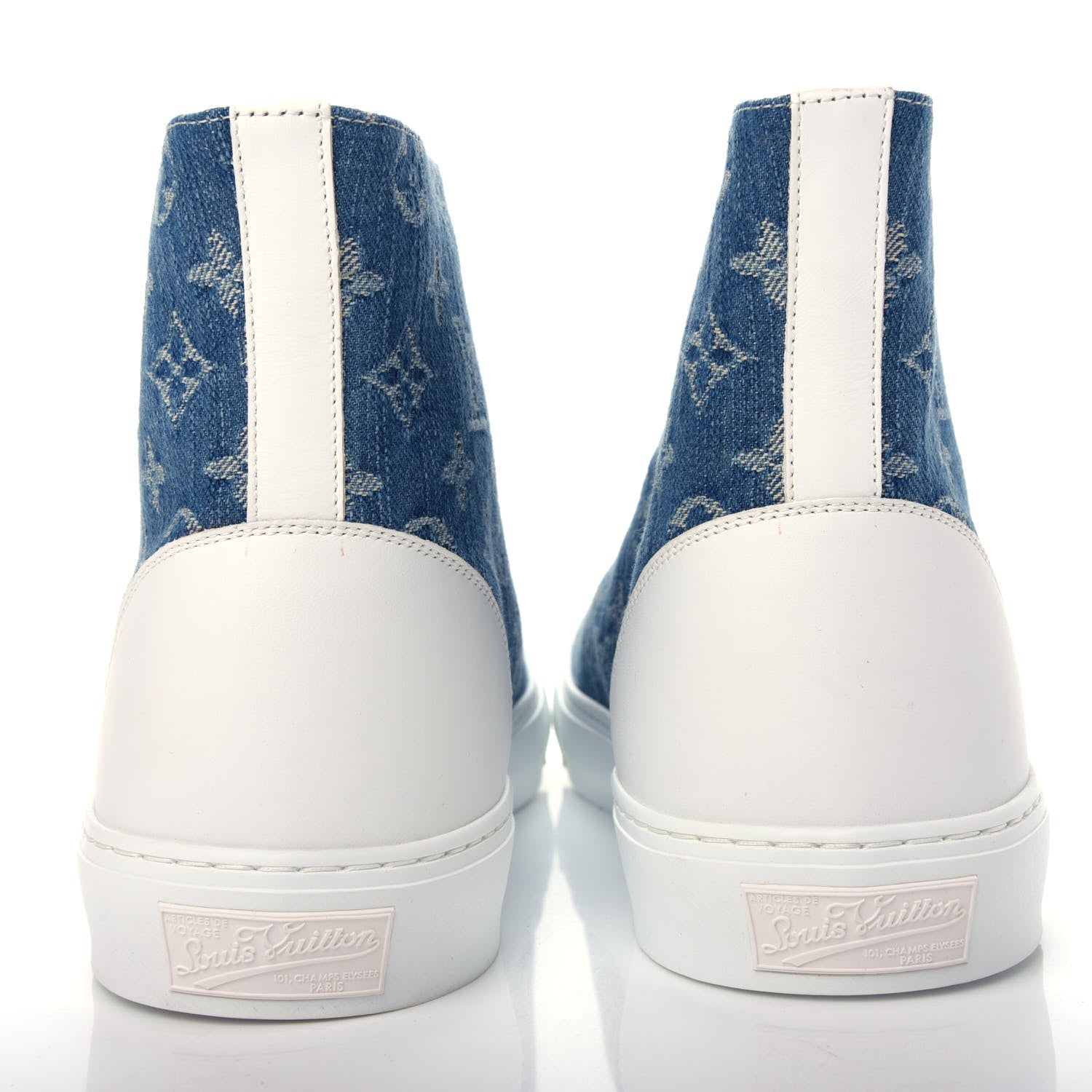 Louis Vuitton Calfskin Denim Monogram Mens Tattoo Sneaker Boots 11 Blue White 7 of 12