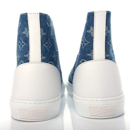 Louis Vuitton Calfskin Denim Monogram Mens Tattoo Sneaker Boots 11 Blue White 7 of 12