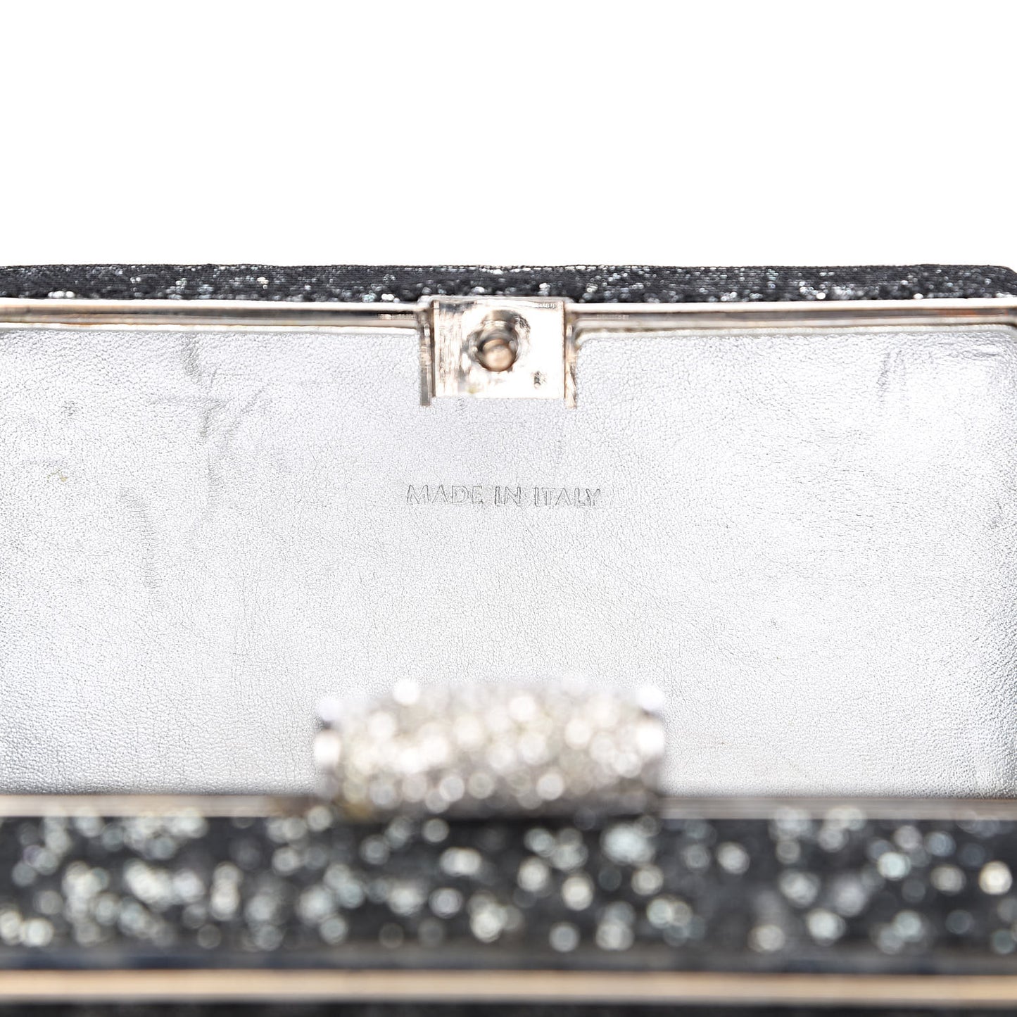 Crystal Minaudiere Bow Clutch Black Silver