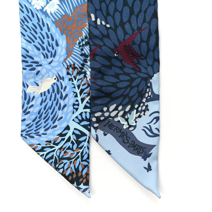 Hermes Silk Dans un Jardin Anglais Twilly Ciel Marine Brun 2 of 4