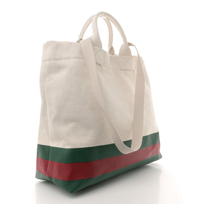 Gucci Canvas Logo Embossed Ophidia Tote Beige 3 of 10