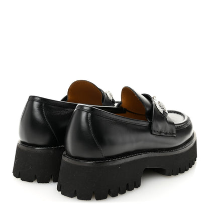 Gucci Calfskin Crystal Womens Horsebit Platform Lug Sole Loafers 37.5 Black 4 of 10