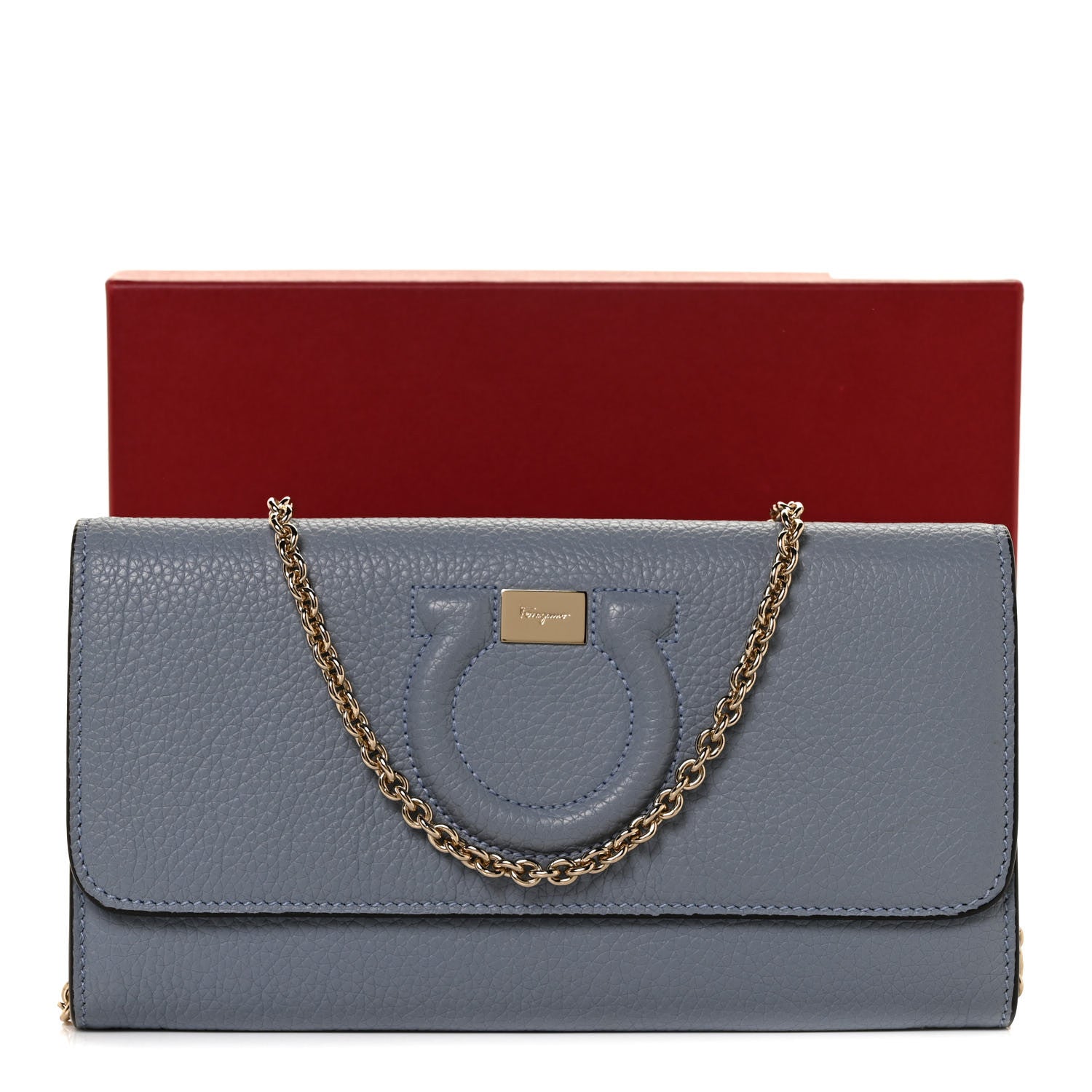 Salvatore Ferragamo Grained Calfskin City Wallet On Chain Stormy Sky 8 of 8