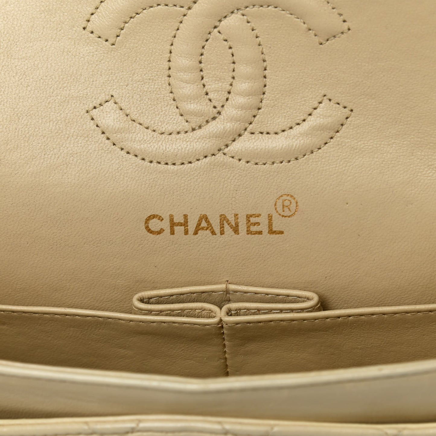 Lambskin Quilted Small Double Flap Beige