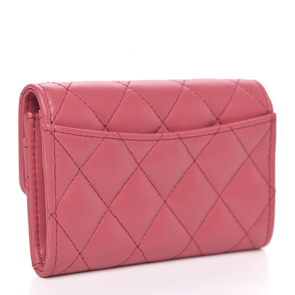 Chanel Lambskin Quilted Flap Card Holder Wallet Dark Pink 3 of 8