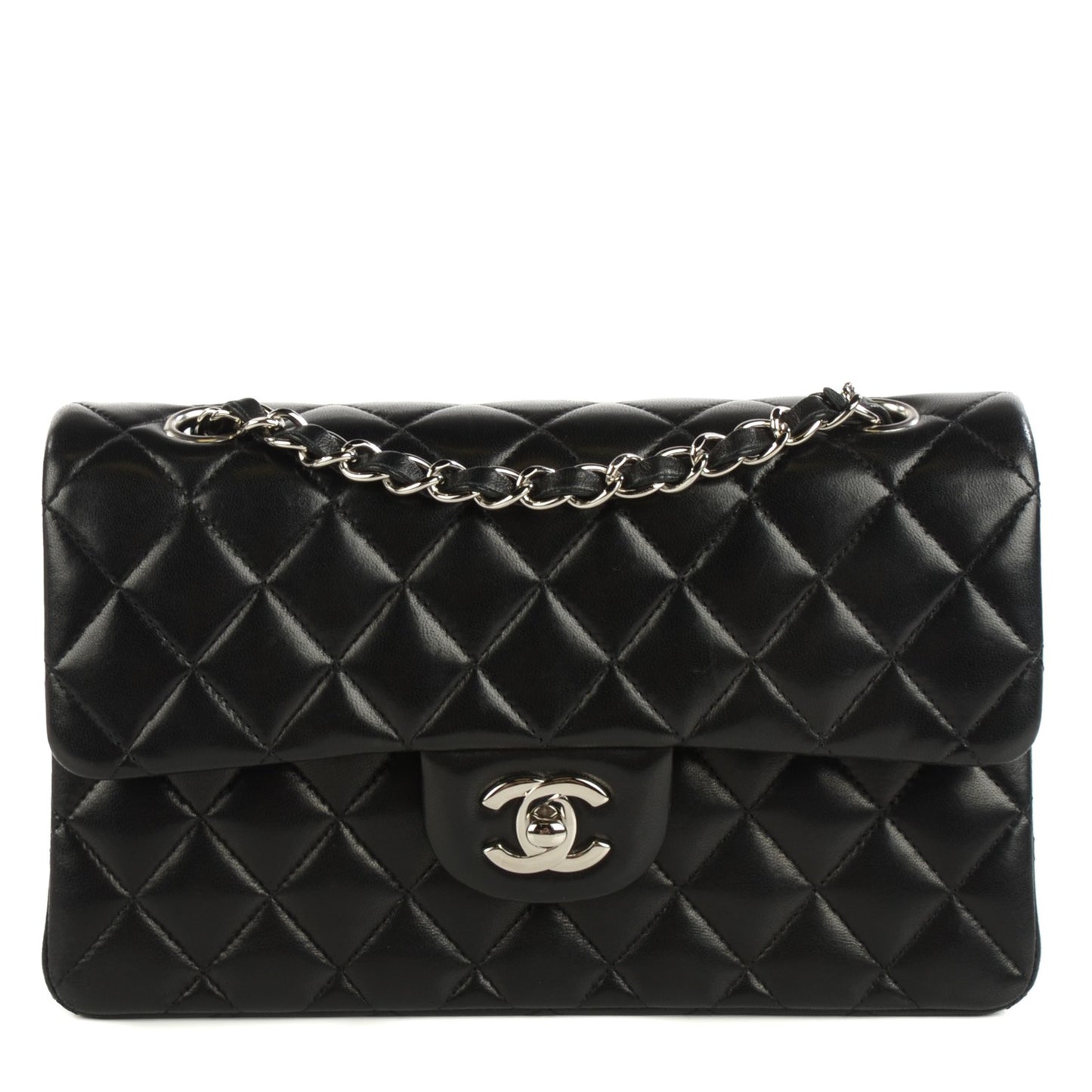 Lambskin Quilted Small Double Flap Black