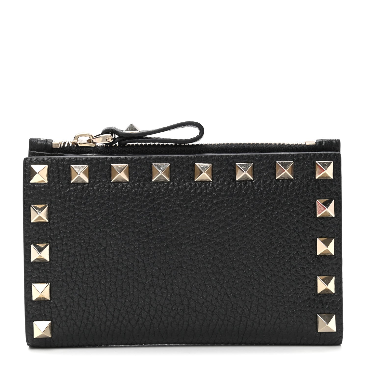 Valentino Garavani Pebbled Calfskin Rockstud Coin Case Card Holder Black 1 of 6