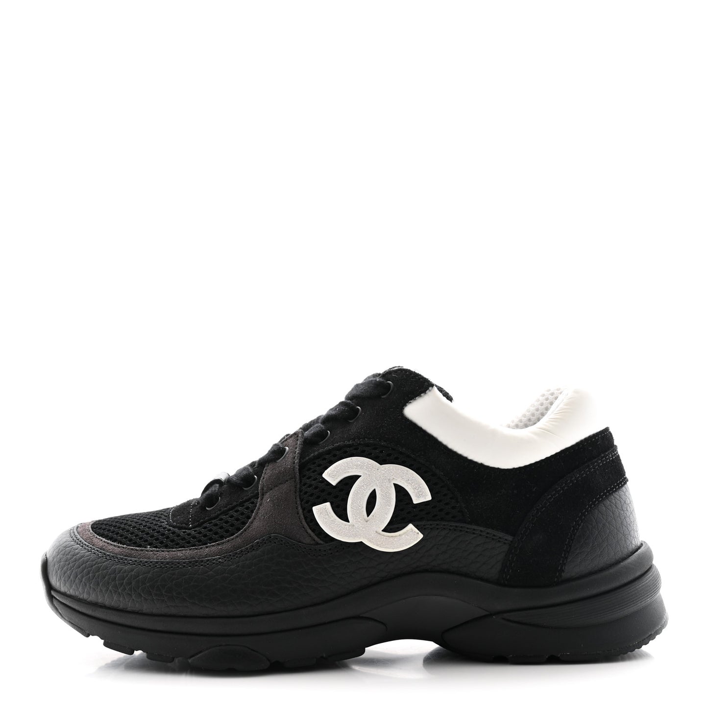 Mesh Suede Grained Calfskin Womens CC Sneakers 36.5 Black White
