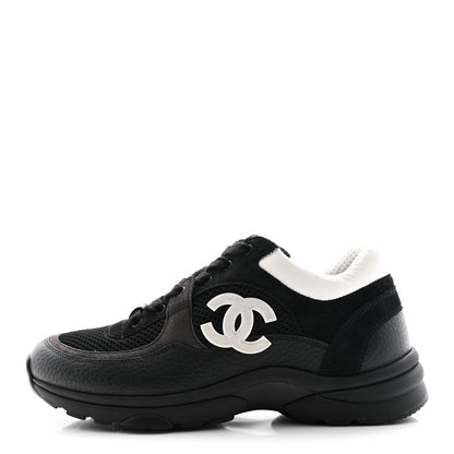 Chanel Mesh Suede Grained Calfskin Womens CC Sneakers 36.5 Black White 1 of 11