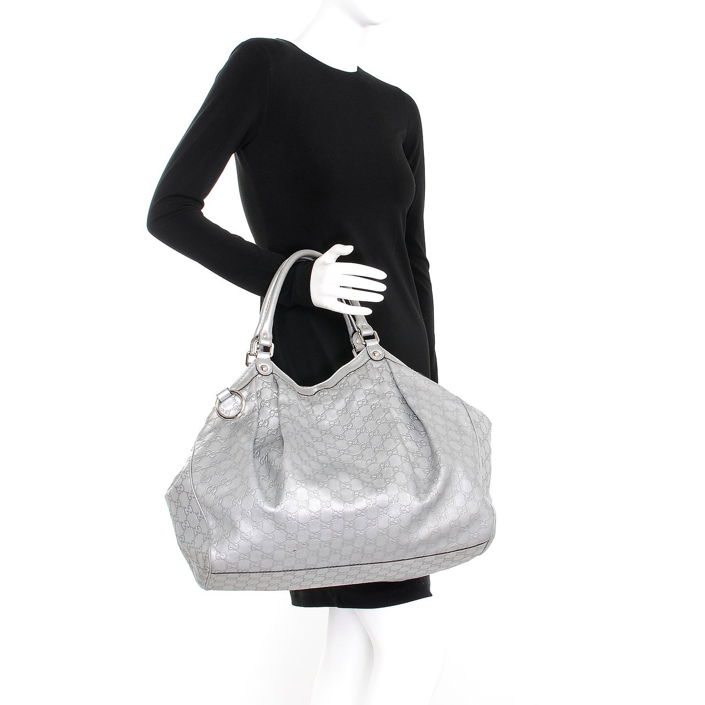 Guccissima Large Sukey Tote Silver