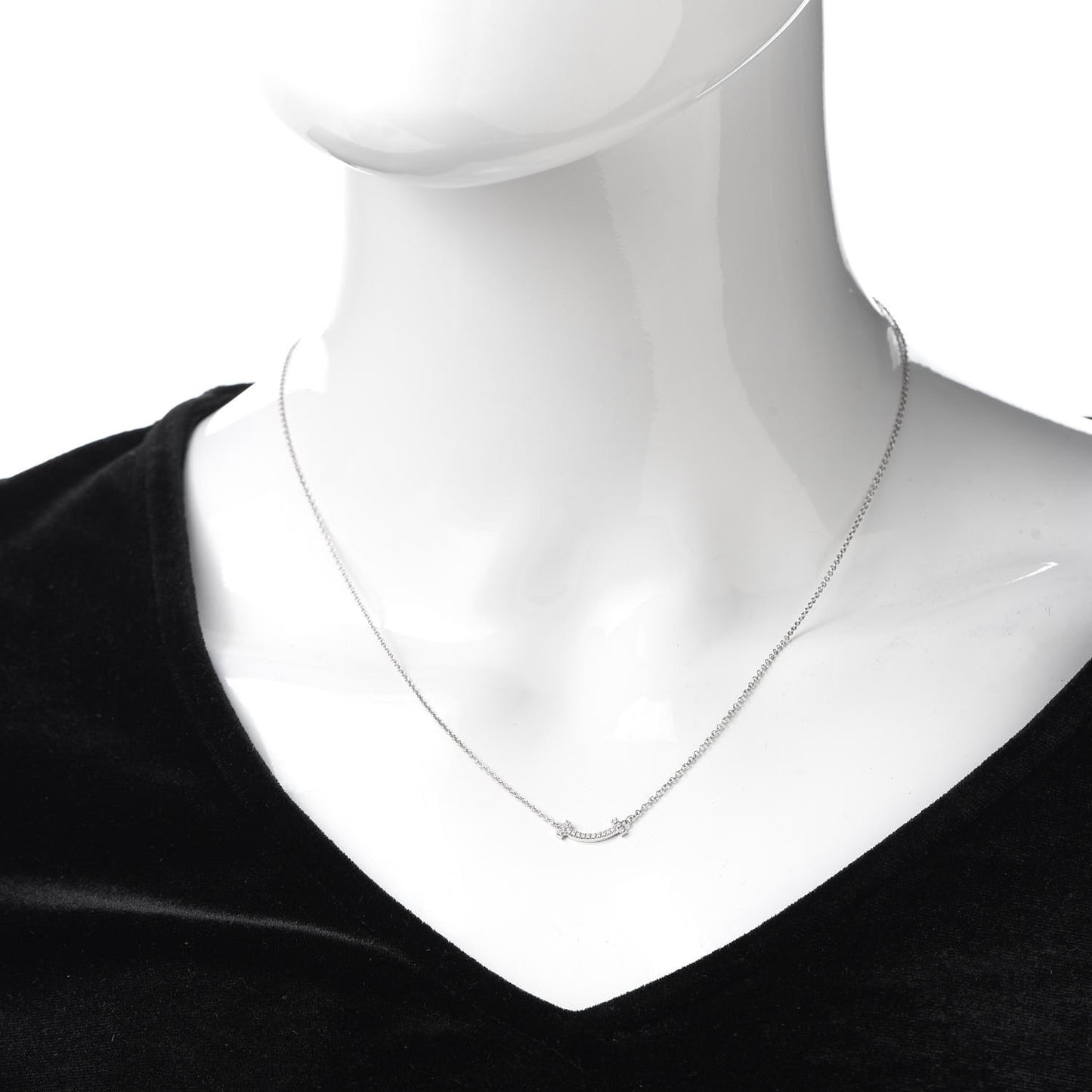 18K White Gold Diamond Mini T Smile Pendant Necklace