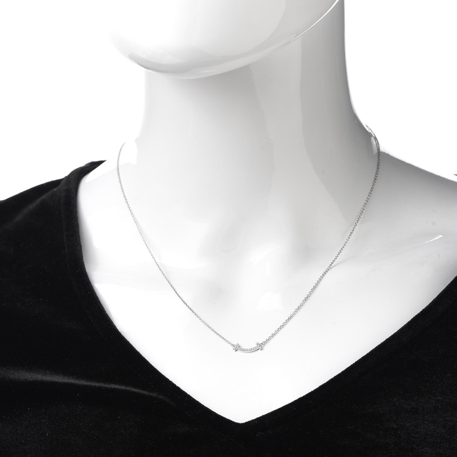 Tiffany 18K White Gold Diamond Mini T Smile Pendant Necklace 2 of 6