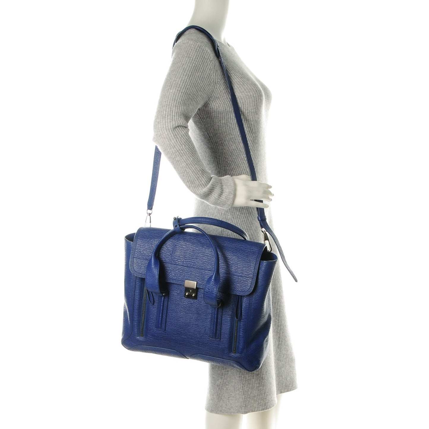 3.1 Textured Calfskin Large Pashli Satchel Cobalt