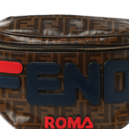 Fendi X FILA Glazed Fabric Vitello Century FF 1974 Mania Belt Bag Mogano Panna Blueberry 7 of 9