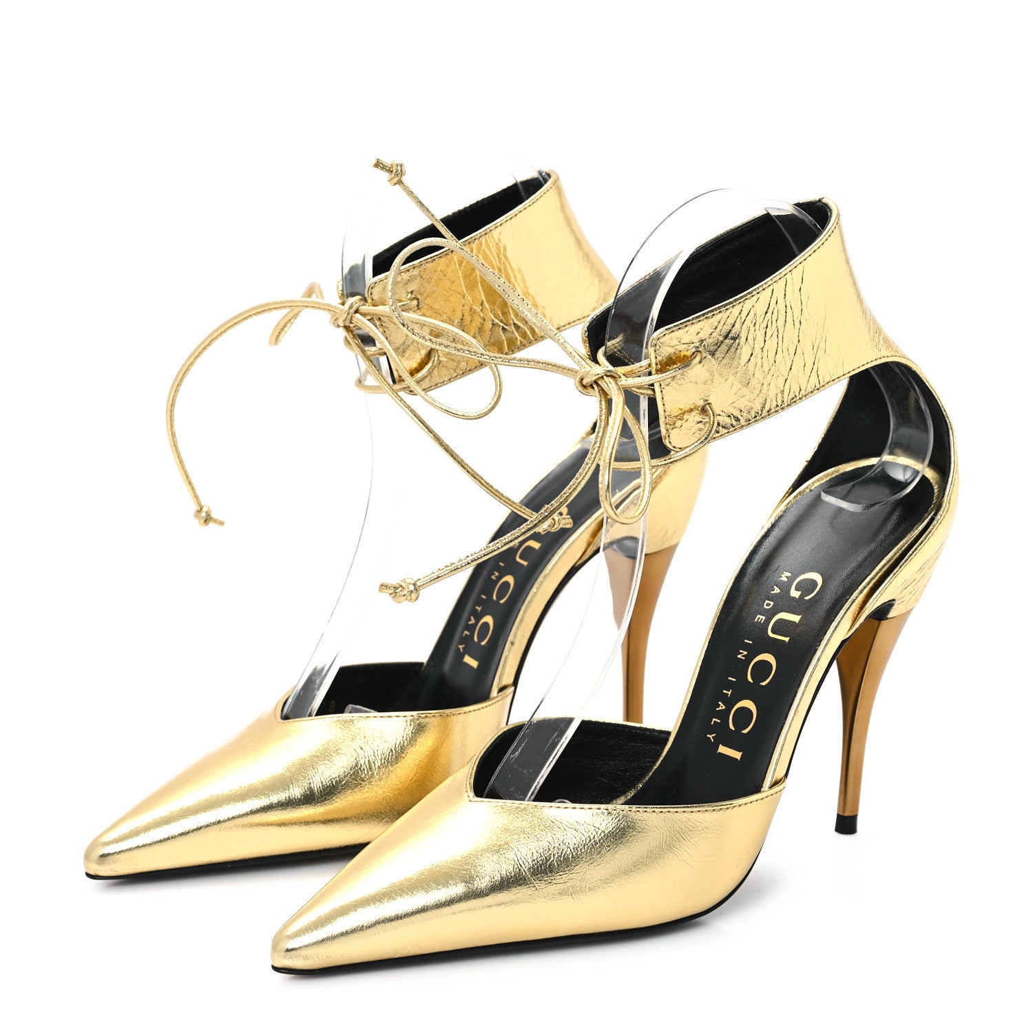 Gucci Soft Nappa Priscilla Ankle Cuff Pumps 36.5 Gold 4 of 9
