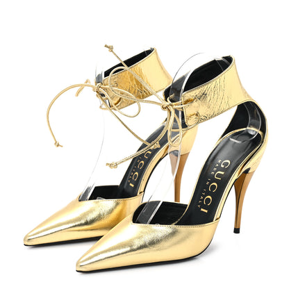 Gucci Soft Nappa Priscilla Ankle Cuff Pumps 36.5 Gold 4 of 9
