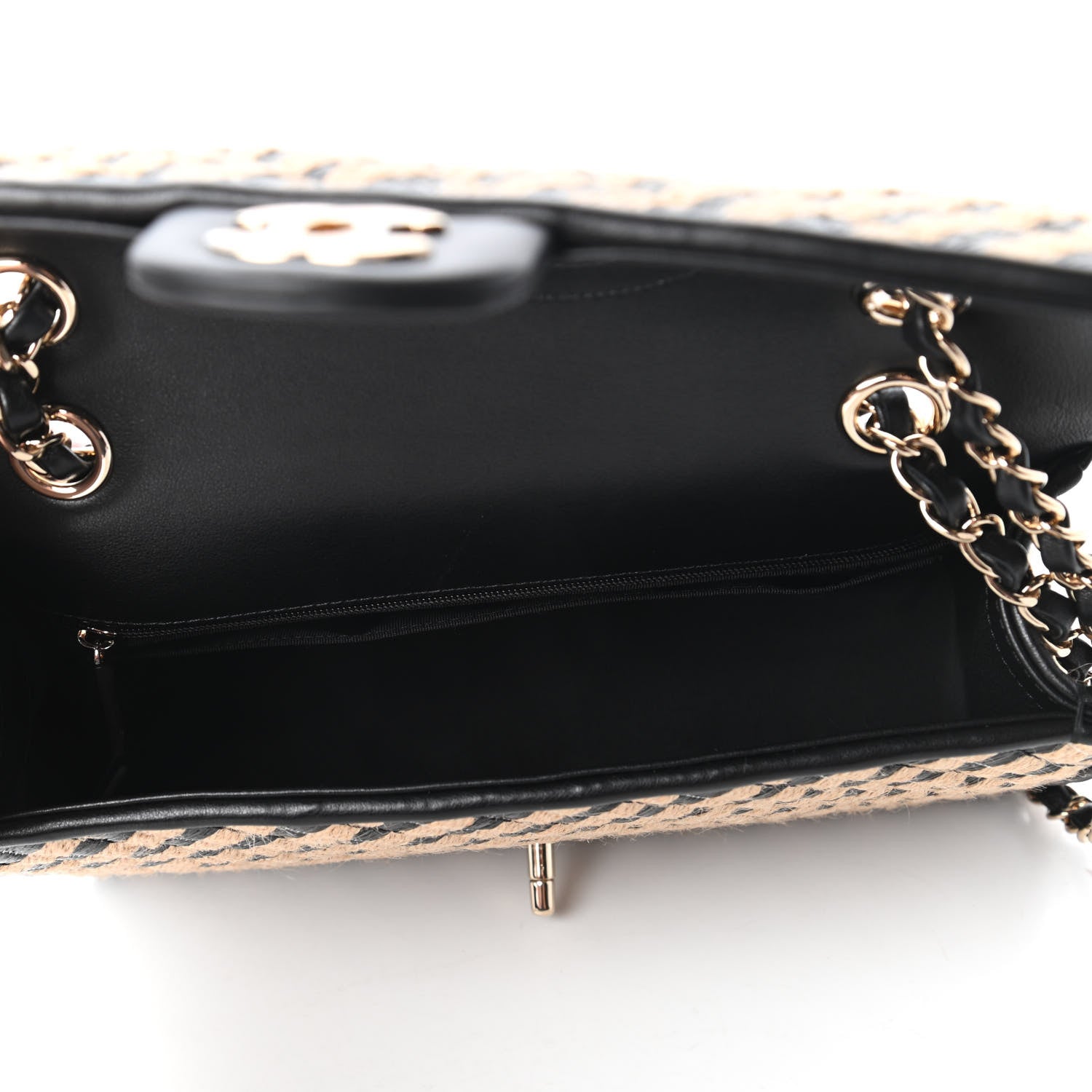 Chanel Raffia Jute Striped Medium Single Flap Black Beige 5 of 10