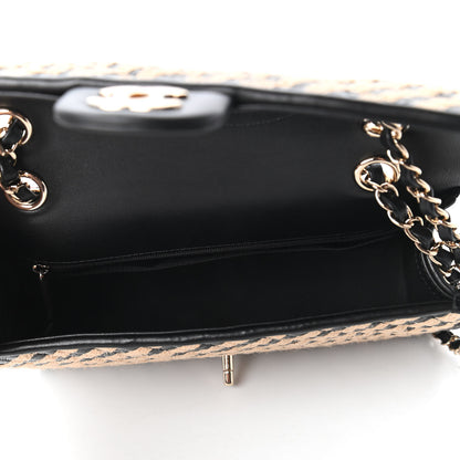 Chanel Raffia Jute Striped Medium Single Flap Black Beige 5 of 10