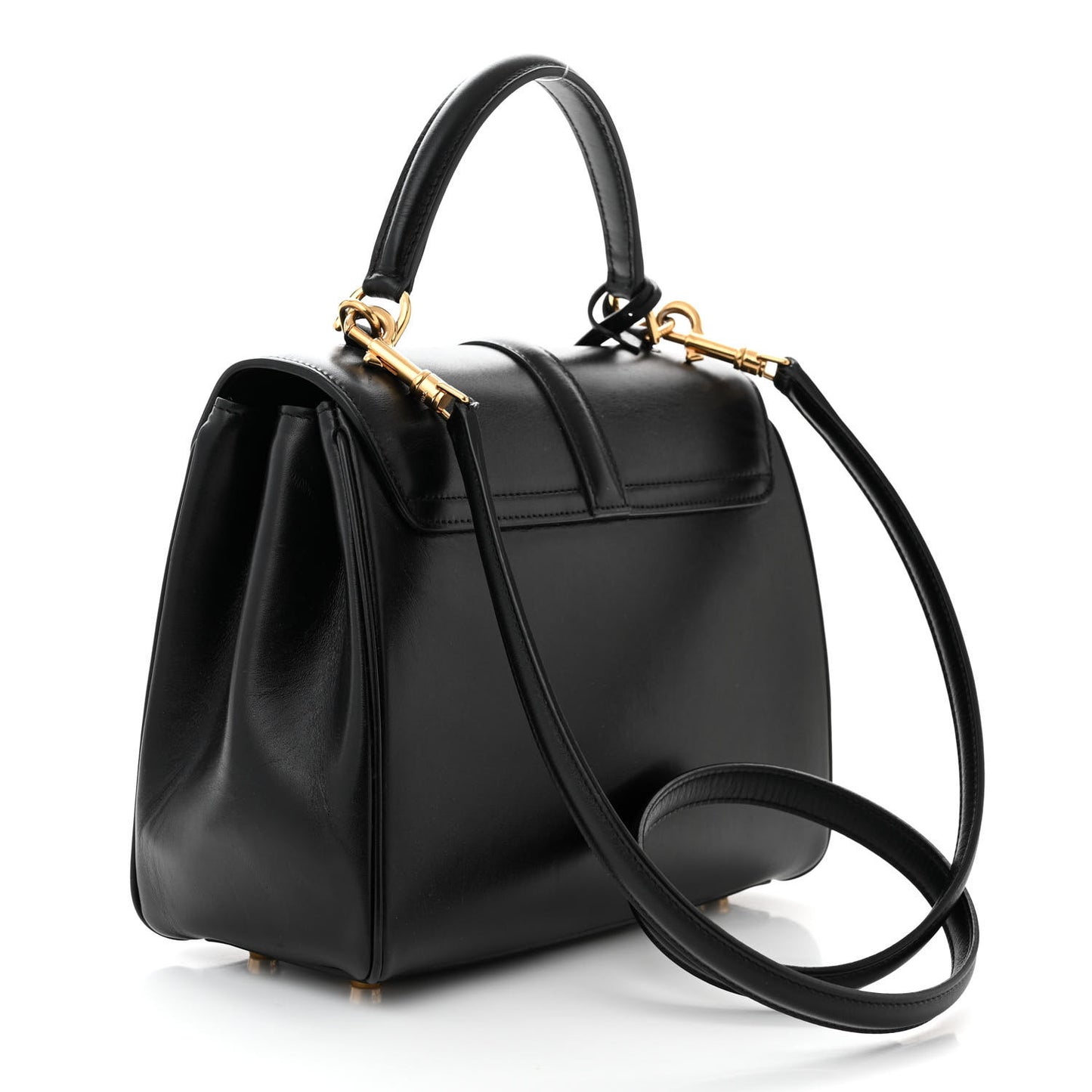 Satinated Calfskin Small 16 Top Handle Bag Black