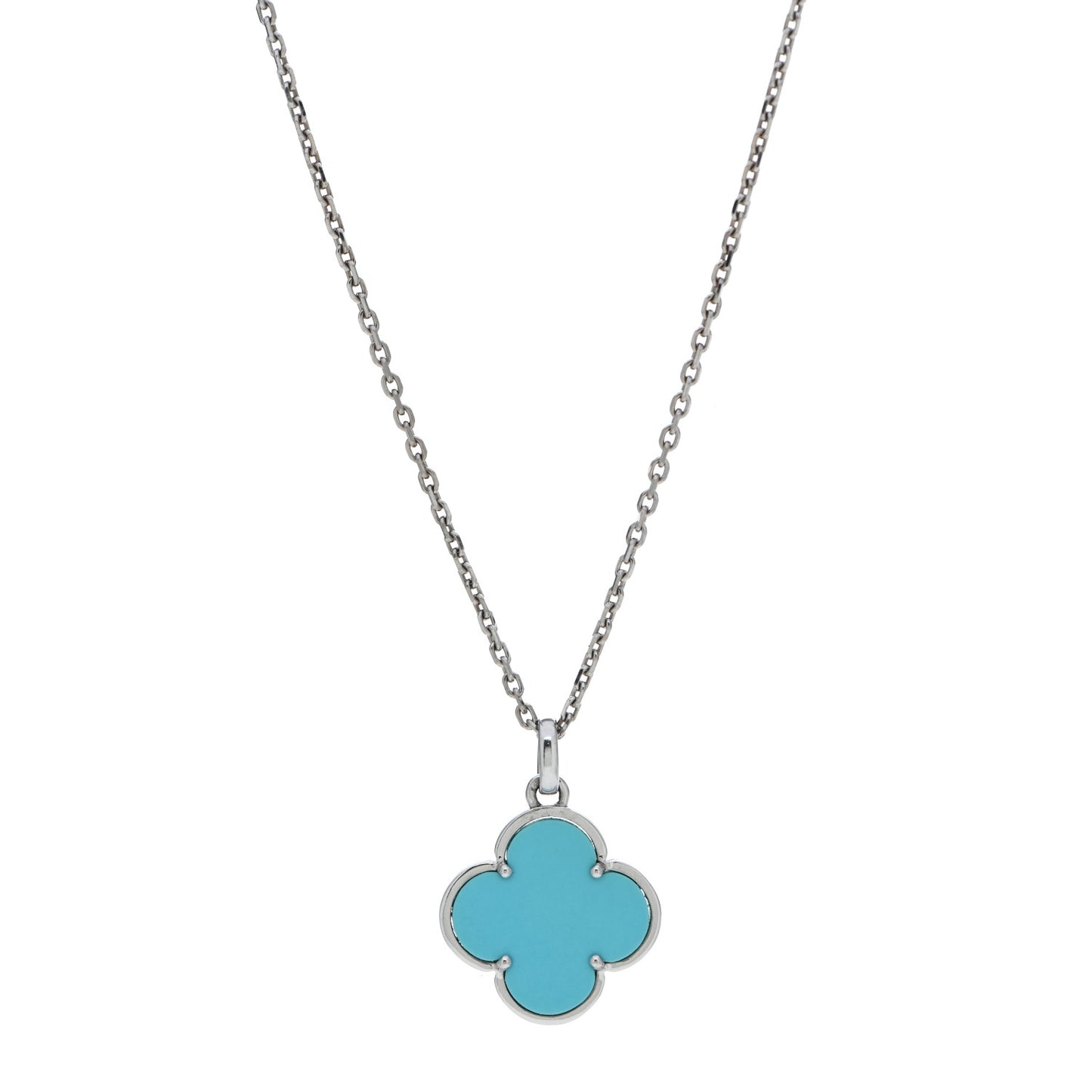 18K White Gold Turquoise Magic Alhambra Necklace