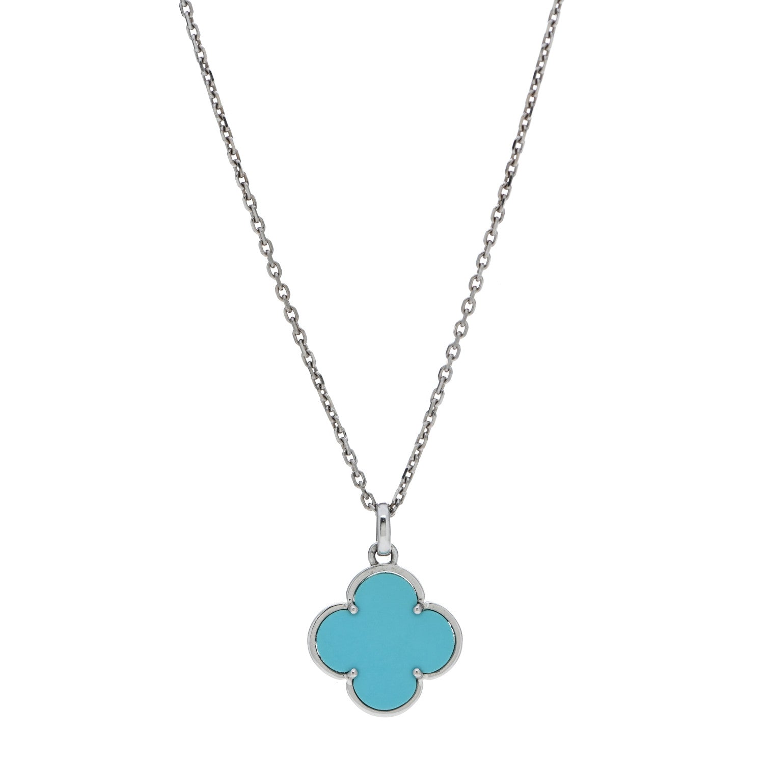 Van Cleef & Arpels 18K White Gold Turquoise Magic Alhambra Necklace 1 of 8