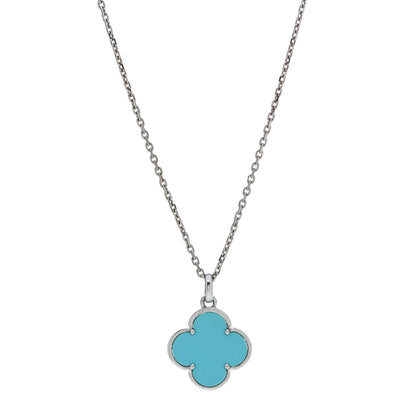 Van Cleef & Arpels 18K White Gold Turquoise Magic Alhambra Necklace 1 of 8