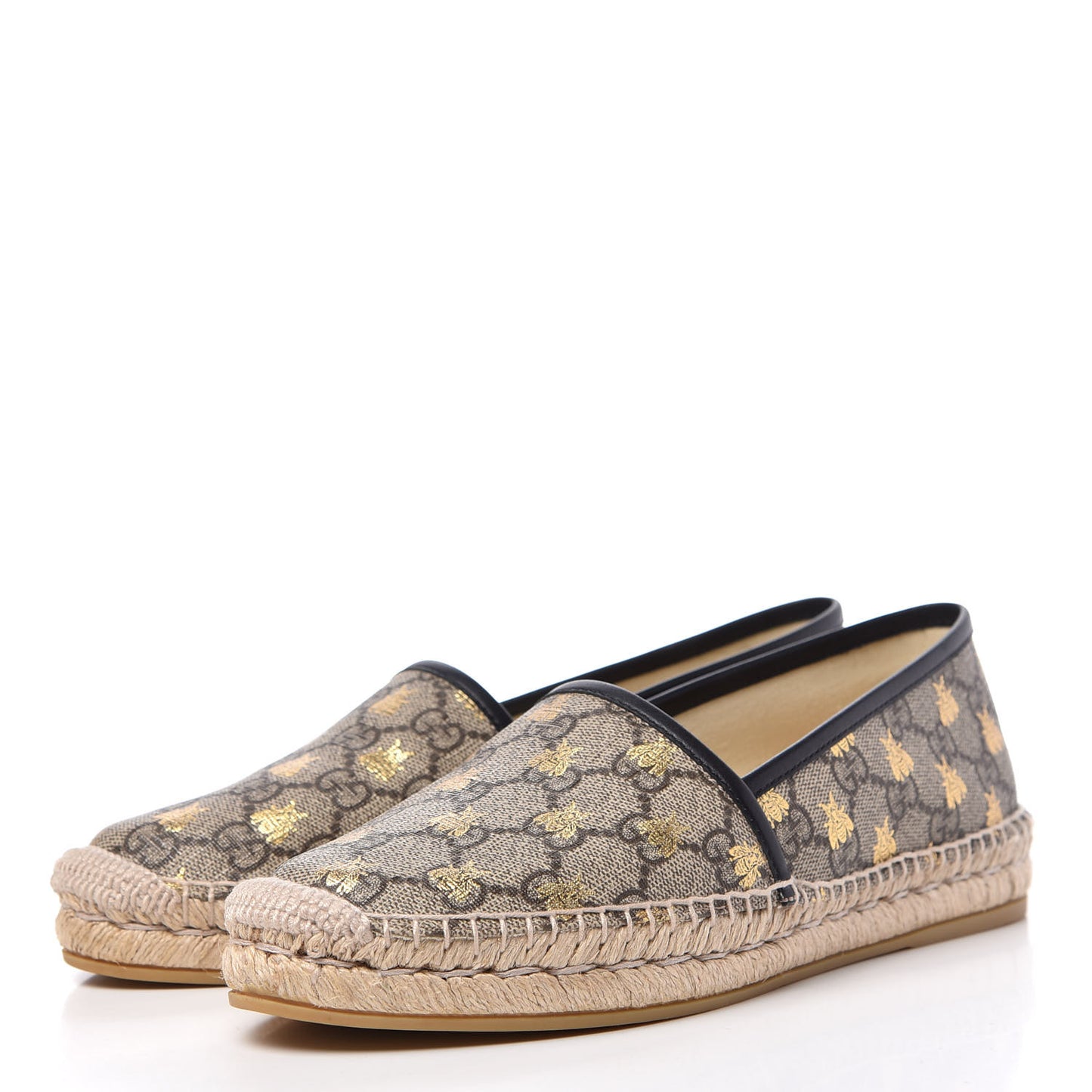 GG Supreme Monogram Bees Espadrille Flats 38 Beige Ebony Oro Black