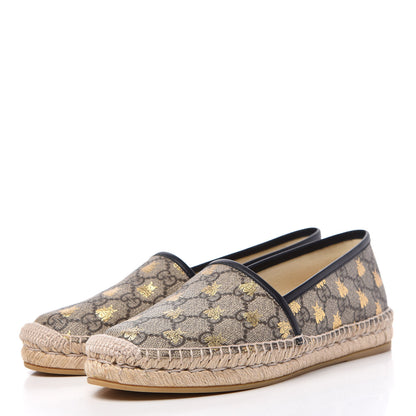 Gucci GG Supreme Monogram Bees Espadrille Flats 38 Beige Ebony Oro Black 3 of 11