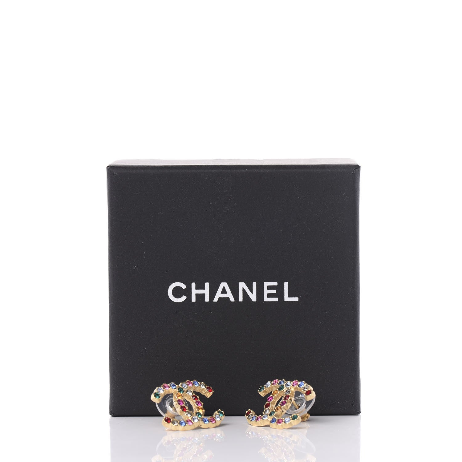 Chanel Crystal Over The Rainbow CC Earrings Gold Multicolor 5 of 5