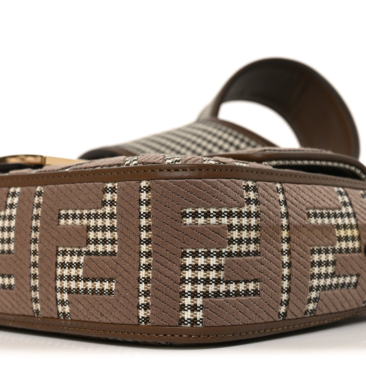 Wool Vitello King Houndstooth FF Embroidered Baguette Beige Moro