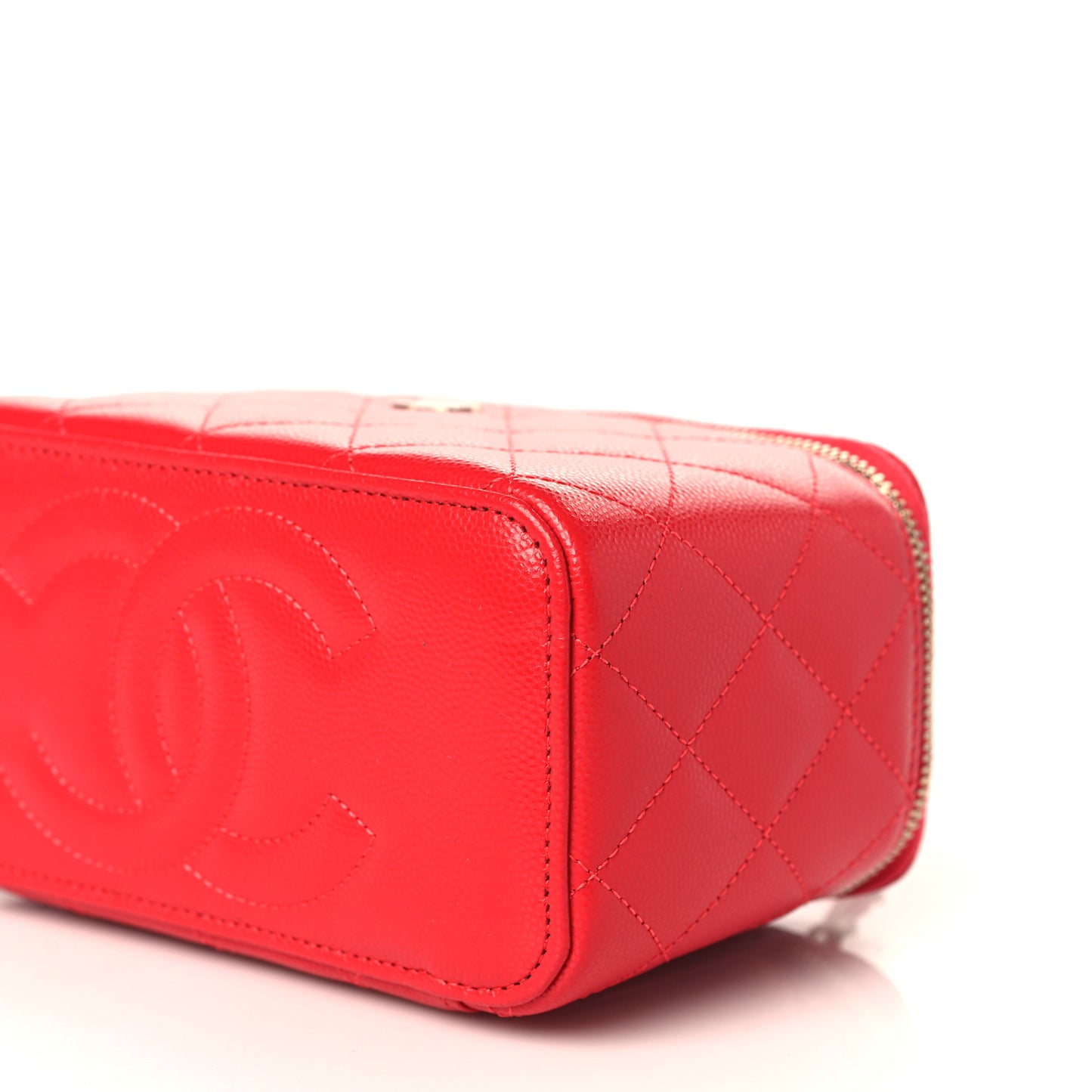 Caviar Quilted Small Vanity Case With Chain Red