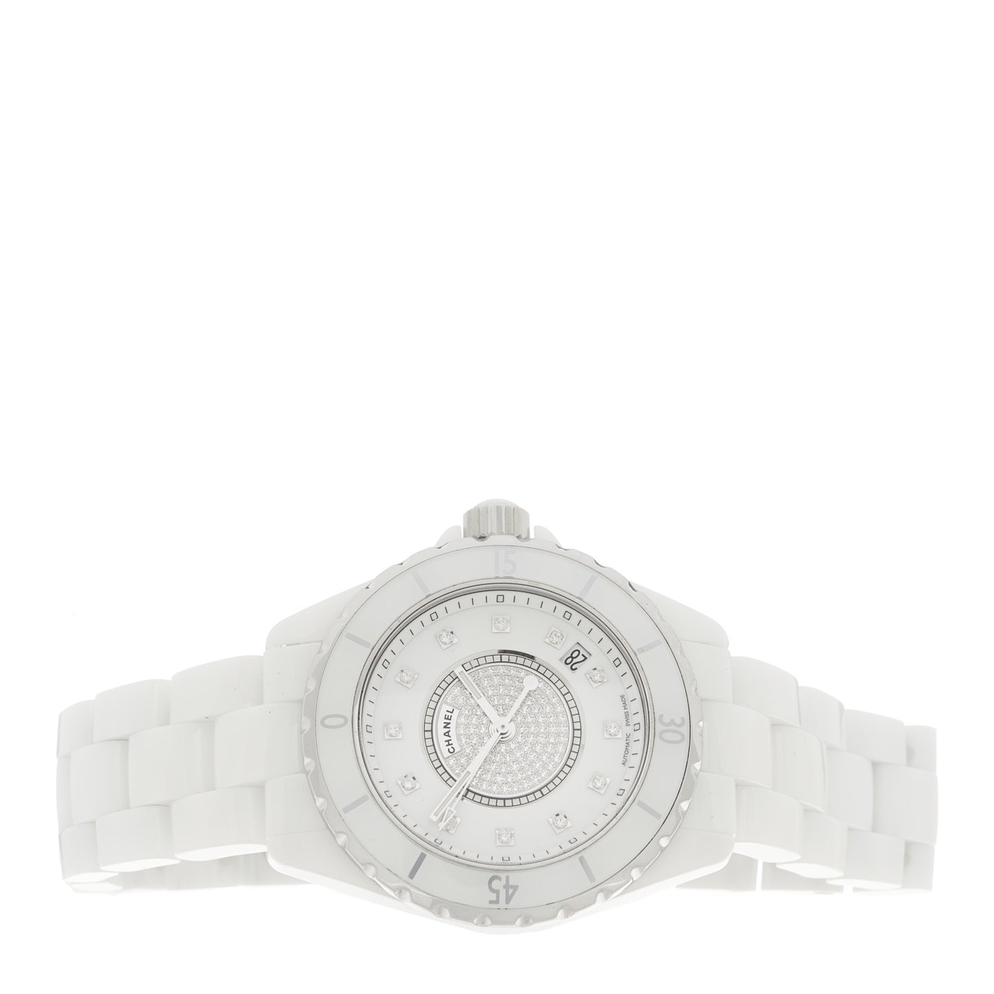 Stainless Steel Ceramic Diamond Dial 33mm J12 Quartz Watch White