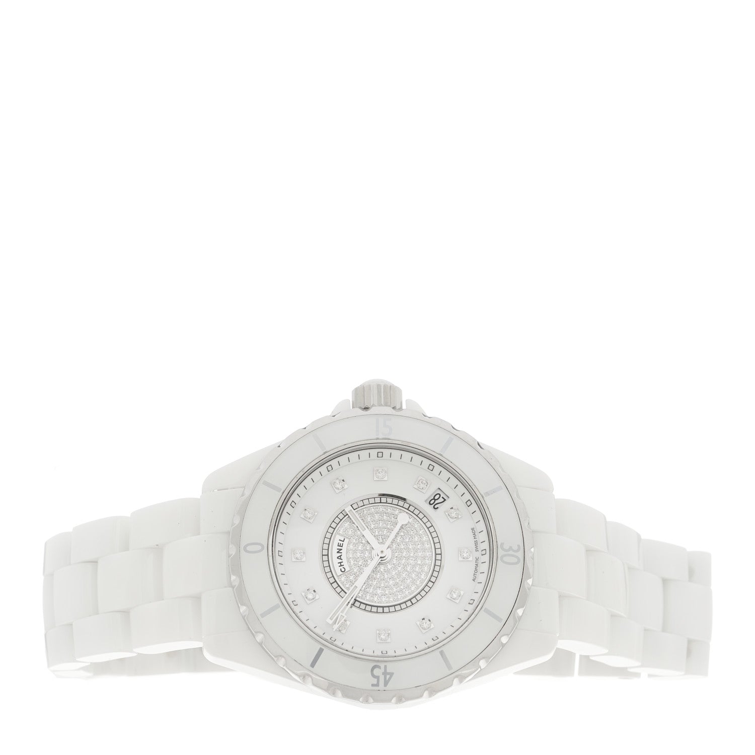 Chanel Stainless Steel Ceramic Diamond Dial 33mm J12 Quartz Watch White 2 of 5