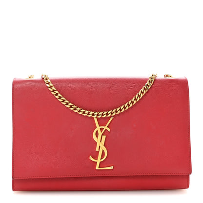 Saint Laurent Grain De Poudre Medium Monogram Kate Satchel Red 1 of 9