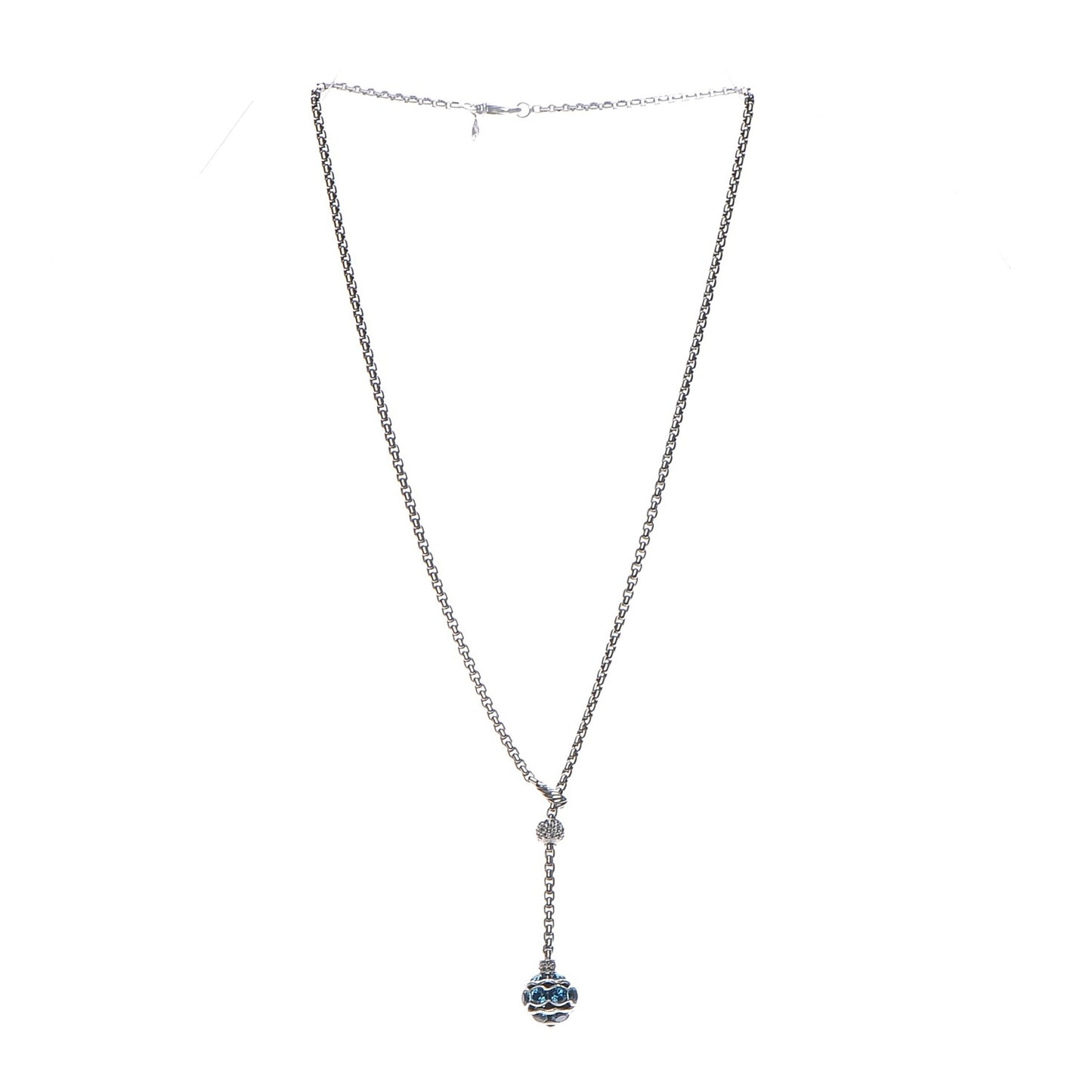 Sterling Silver Diamond Blue Topaz Lariat Drop Necklace