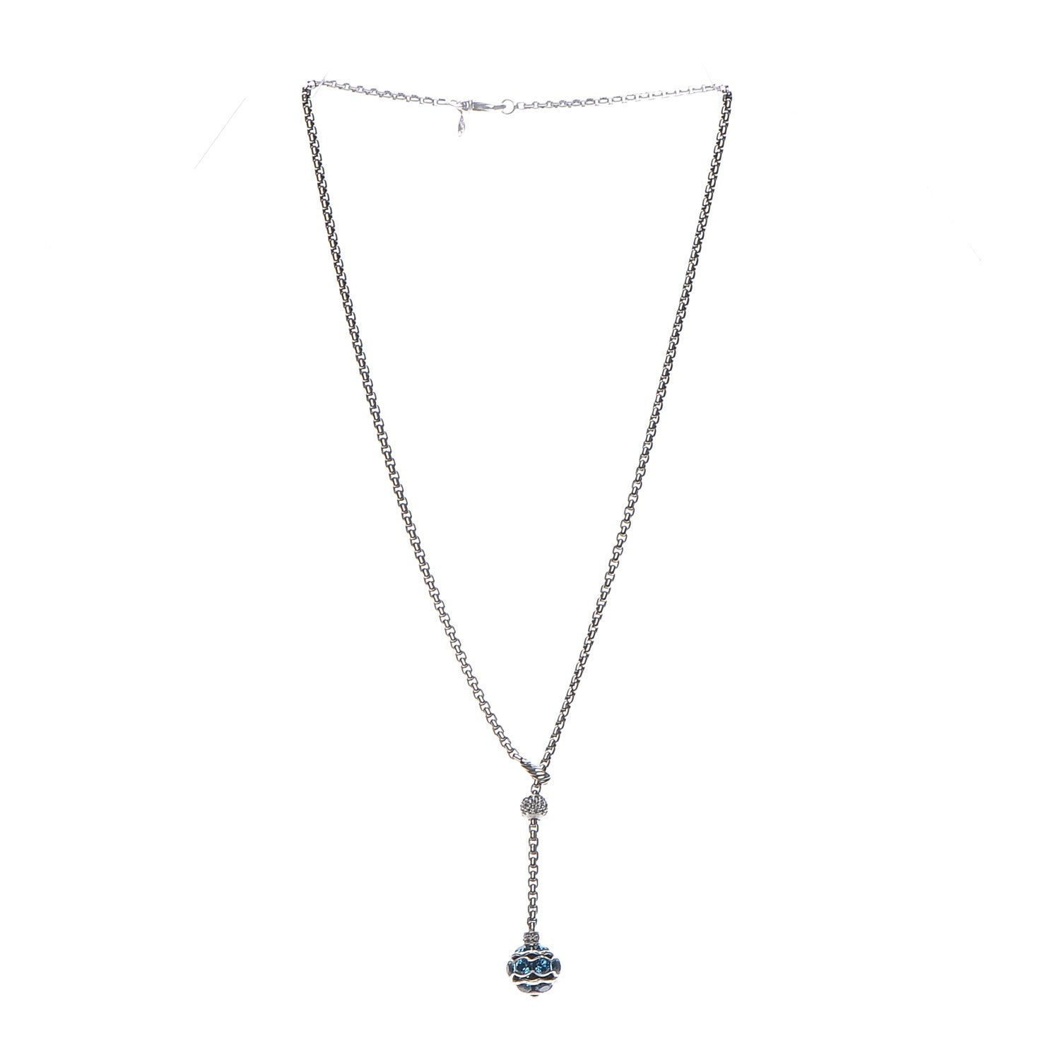 David Yurman Sterling Silver Diamond Blue Topaz Lariat Drop Necklace 4 of 5