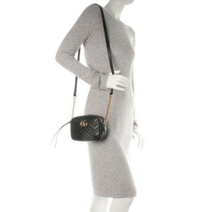 Gucci Calfskin Matelasse Mini GG Marmont Chain Shoulder Bag Black 2 of 7